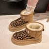 Womens Snow Boots Leopard Print Sequined Cloth Wool Lined Women Platform Shoes New Winter Ankle Boots Outdoor Warm and Non-slip