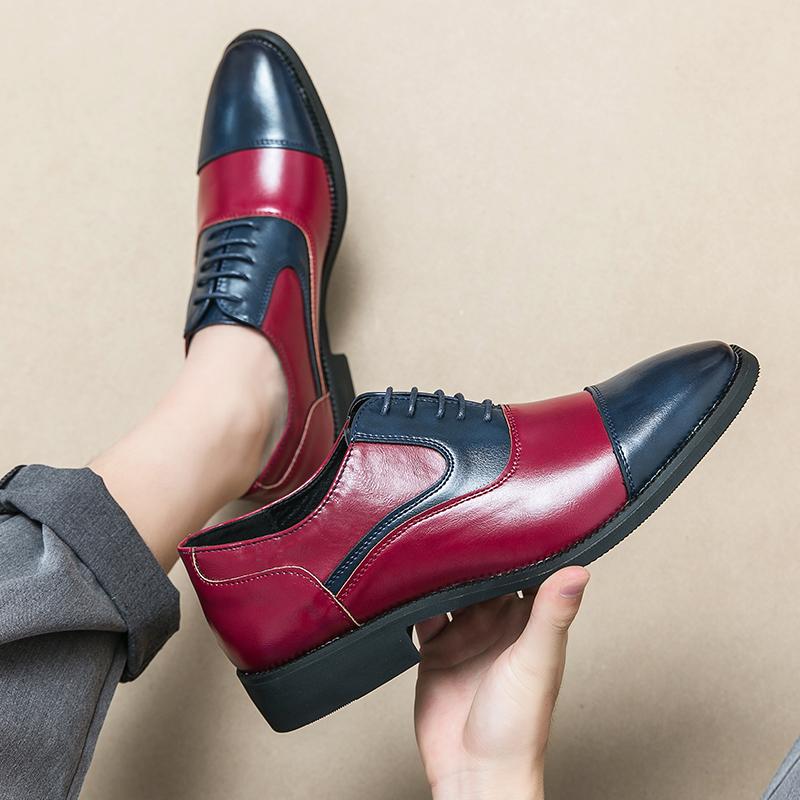 Fashion 2025 Retro Style Mens Dress Shoes Fashion Mixed Colors Mens Leather Shoes Lace-up Business Non-Slip Casual Mens Oxford Footwear