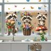 Spring Fox Window Clings Cartoon Fox Flowers Butterflies Glass Sticker Removable Cute Animal Window Decals for Home Office Shop
