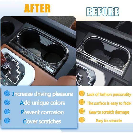 METYOUCAR ABS Plastic Front Seat Central Armrest Cup Holder Cup Trim Decor Sticker For Toyota Tundra 2014- (Carbon Fiber Pattern)