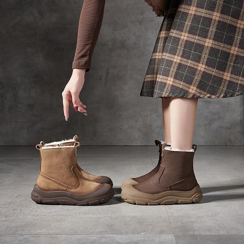 Johnature Ботинки из натуральной кожи и шерсти, теплые, с круглым носком, на толстой подошве, с боковой молнией, женские короткие ботинки в стиле ретро