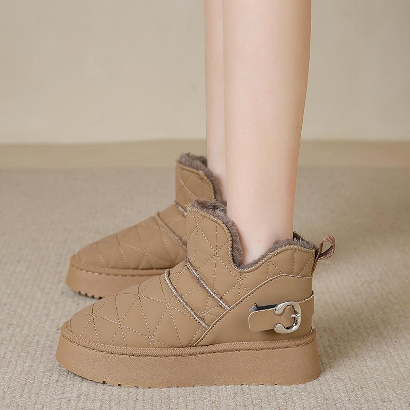 Женские зимние ботинки, зимние теплые плюшевые ботинки, непромокаемые тапочки, повседневная обувь на плоской подошве, зимние модные стильные ботильоны