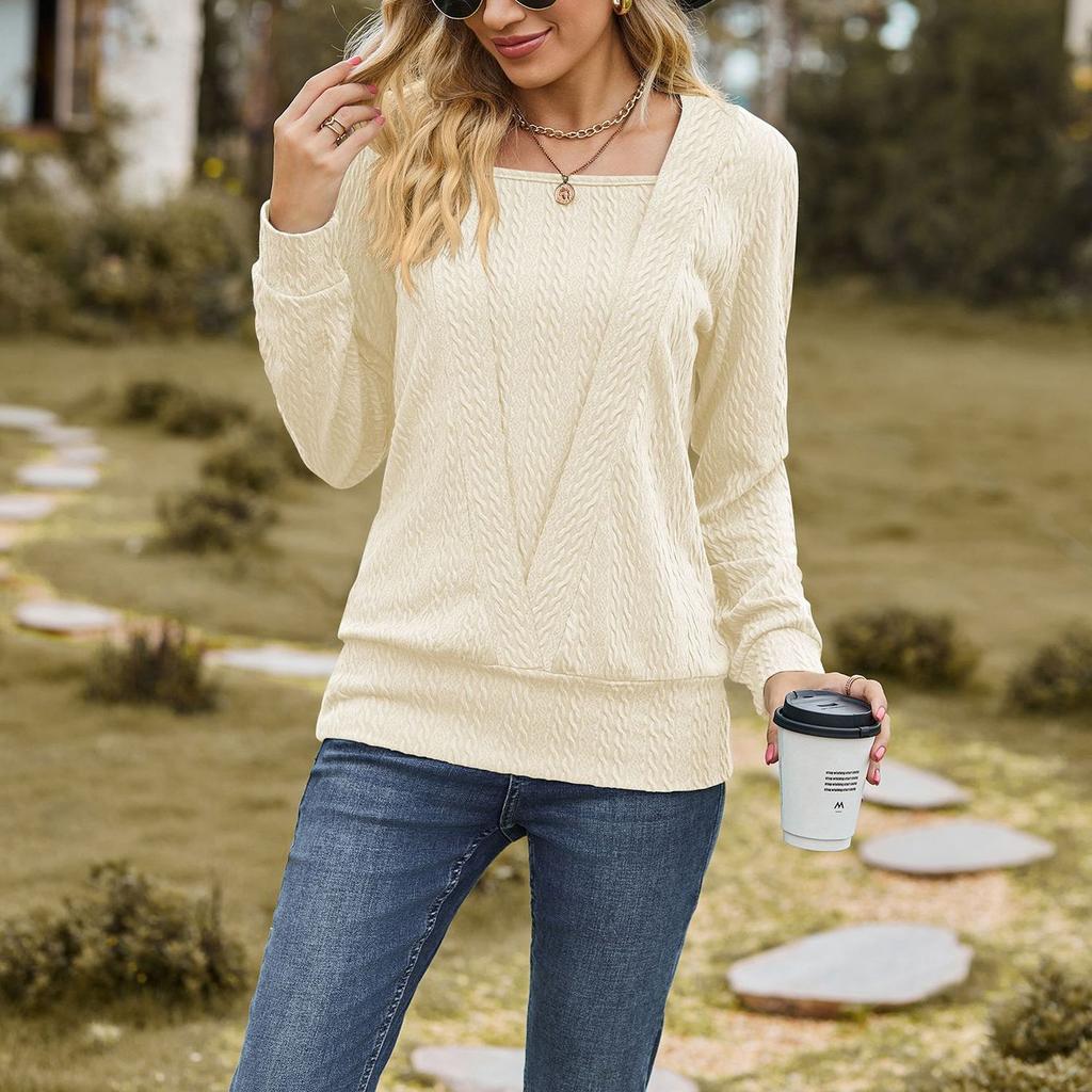 JKASHDK Женские модные повседневные весенне-осенние однотонные блузки и рубашки с квадратным воротником и длинными рукавами с принтом