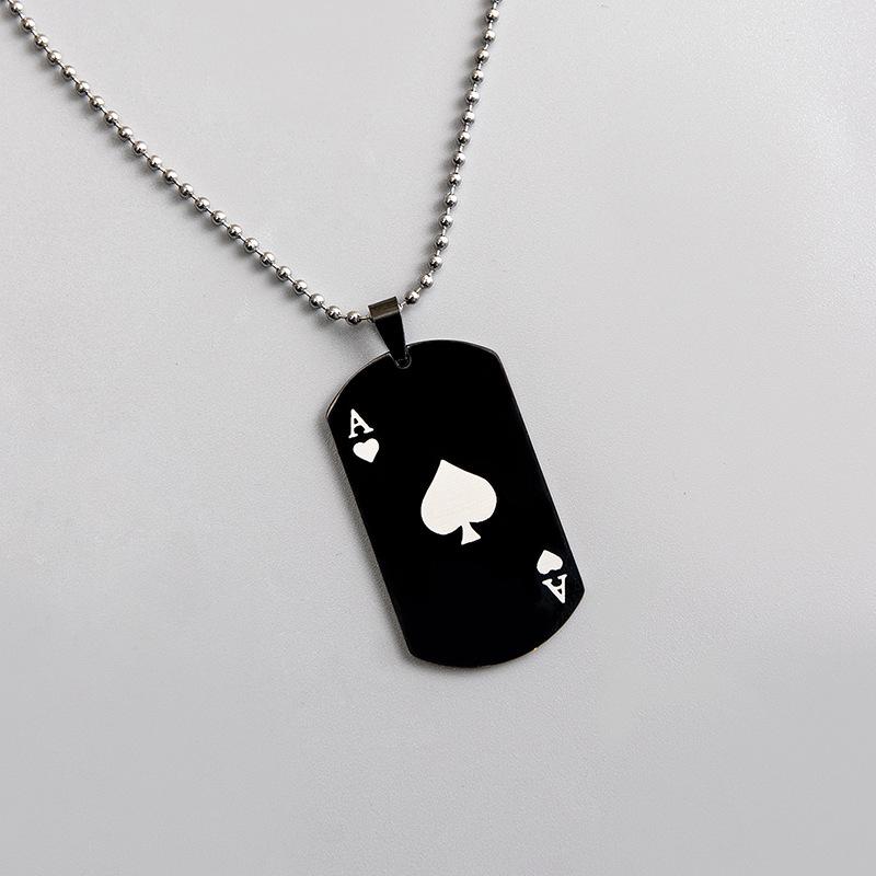 European and American fashion Stainless Steel necklace creative playing cards Ace of spades heart pendant Men's sweater chain jewelry