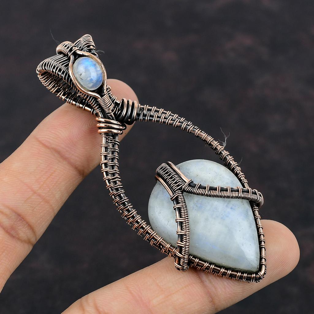 Rainbow Moonstone Pendant Copper Wire Wrapped Gemstone Pendant Moonstone Jewelry Handmade Unique Pendant Copper Wire Jewelry Gift For Mother