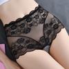 Women's Lace Trim Panties Sexy Mesh Sheer Briefs Hight Waist See Through Underpants Soft Stretch Cotton Underwear
