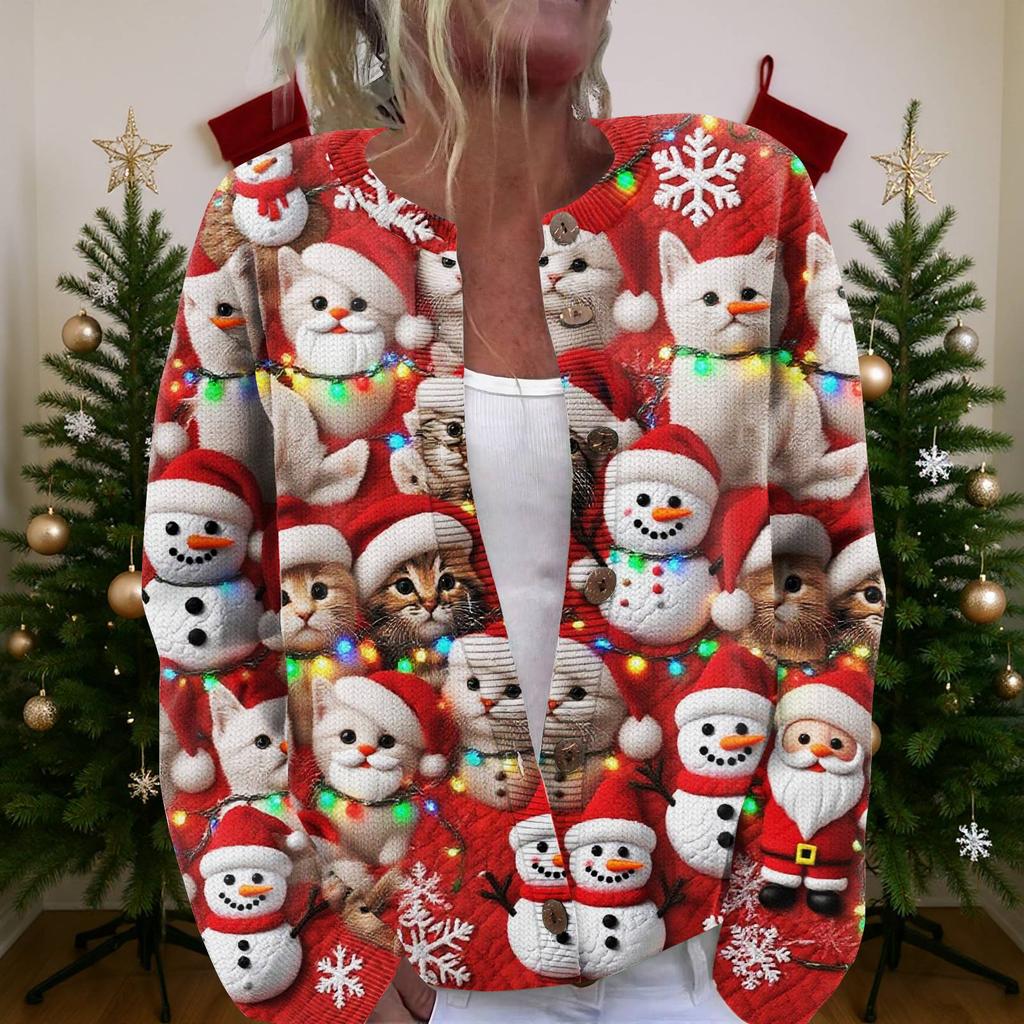 Женский рождественский свитер Милый забавный рождественский свитер Осень и зима Свитер с длинным рукавом вязаный