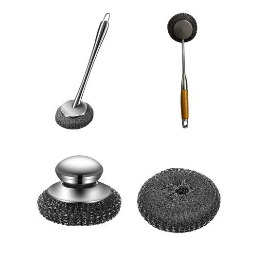 Long Lasting Scrub Brush Stainless Steel Pot Cleaning Brush, with Ergonomic Handle, Heavy Tool Duty Kitchen Scrubbing for Pans Grill Dishes Sturdy