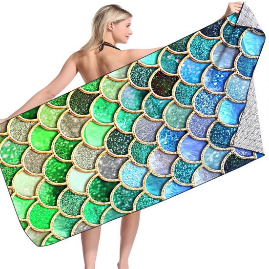 Bright Colors Mermaid Pattern Strong Water Absorption Beach Towel Swimming Sport Oversized Bath Blanket Beach Accessories