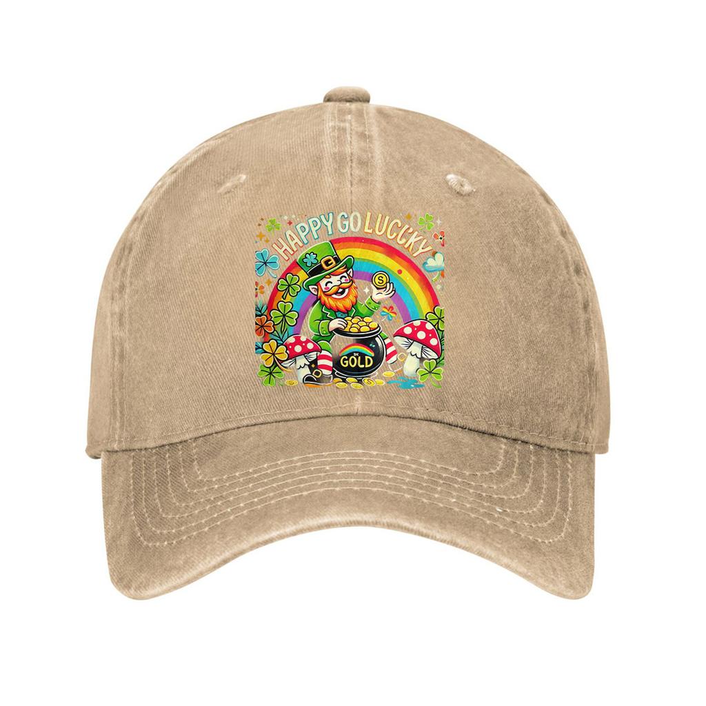 Leprechaun Rainbow Gold St Patricks Day Baseball Cap Adult Casual Cotton Adjustable Curved Brim Hat