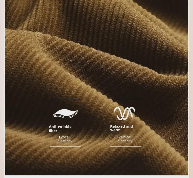 Вельветовые мужские брюки-стрейч с высокой талией: Плотные, свободные, прямые брюки на осень/зиму