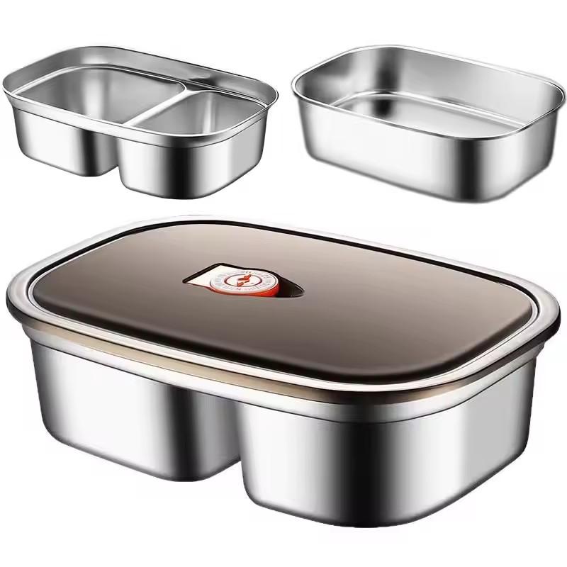 Office Workers Student Microwaveable Bento with Lid Portable Food Storage Container Stainless Steel  Divides Lunch Box