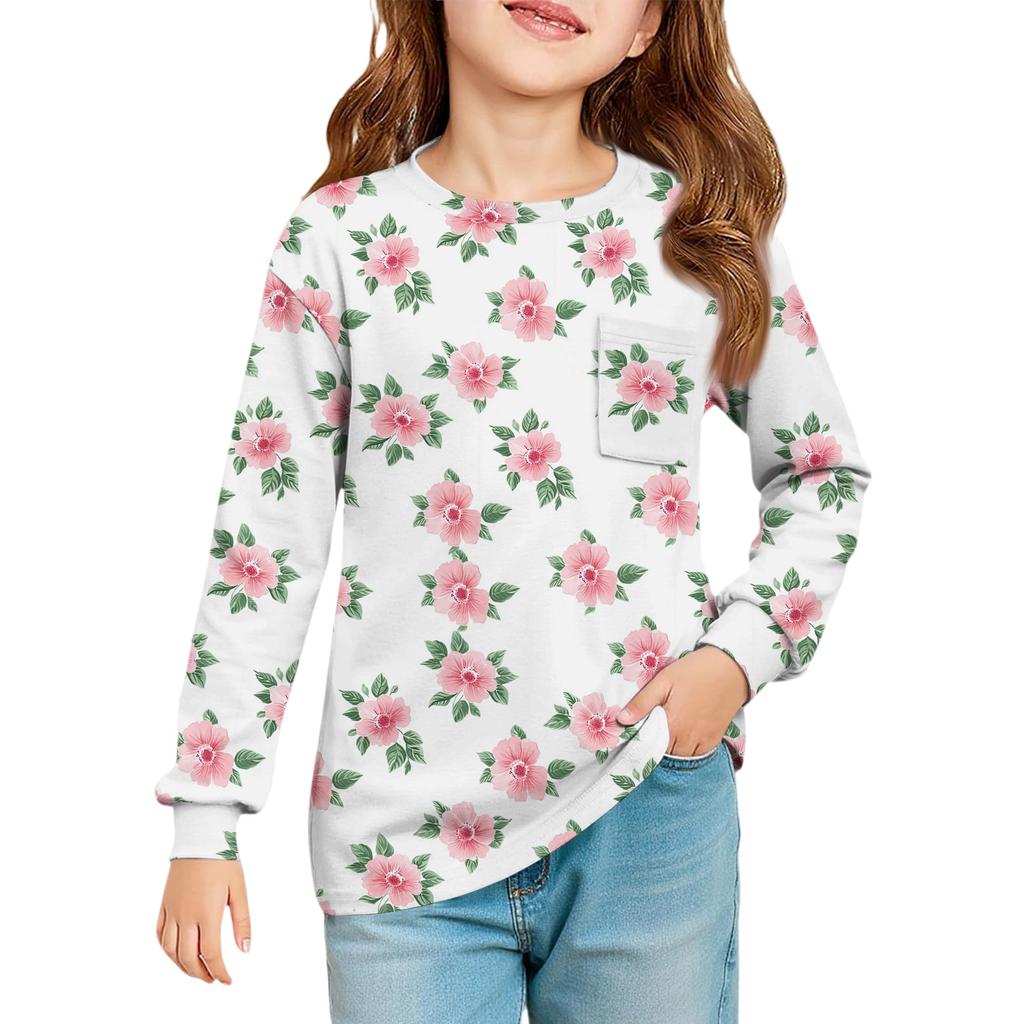 Girls' Long Sleeve Blouse - Round Neck Soft Waist Tunic