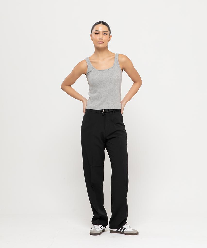 CHAMBROS Hidden Elastic Waist Semi-Wide Wrinkle-Free Slacks [Black]