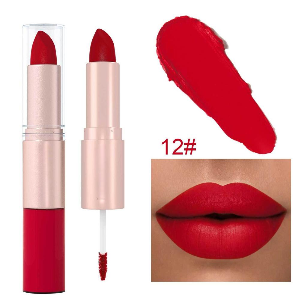 12-color Matte Velvet Lip Gloss Waterproof and Long-lasting Liquid Lipstick Non-stick To Cups Lip Color Pigment Cosmetic Lipstick and Lip Gloss In One