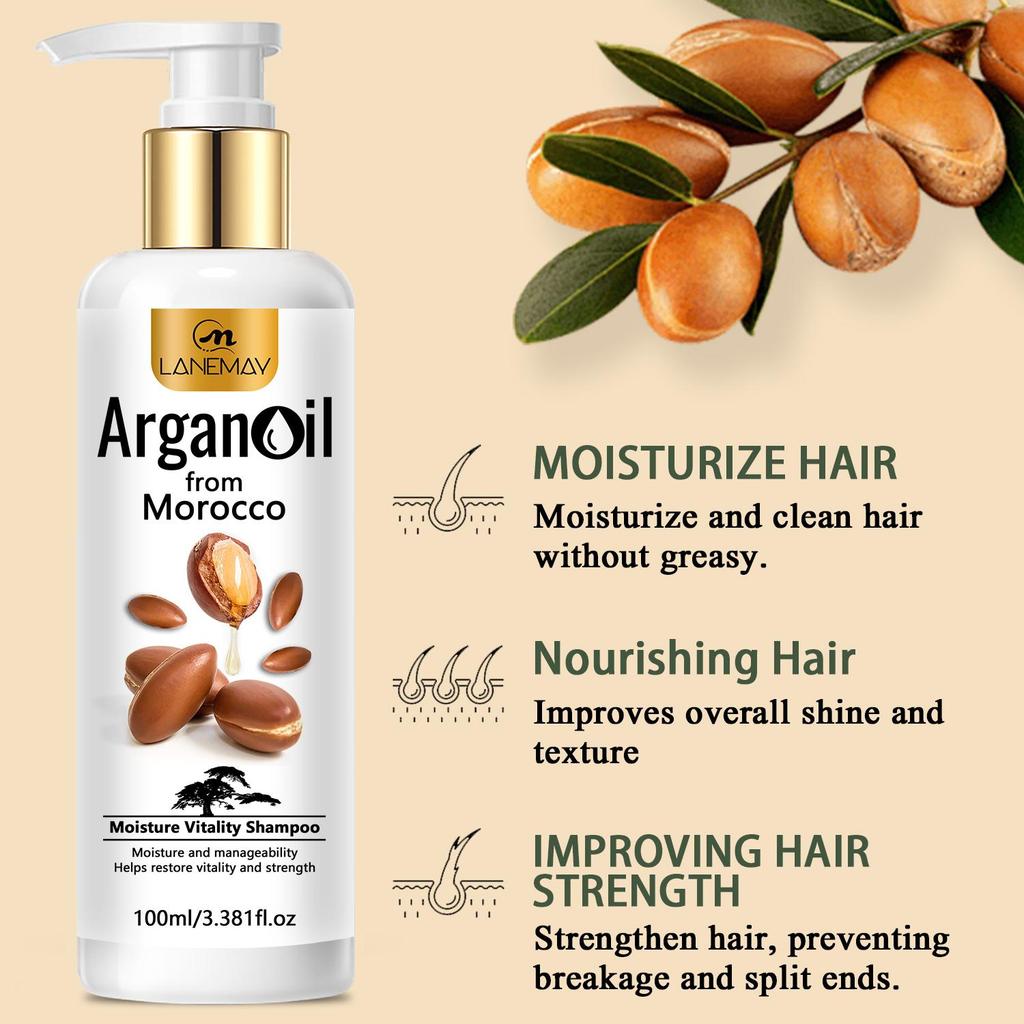 Марокканский шампунь с аргановым маслом - Предотвращает ломкость и секущиеся кончики, Повышает эластичность волос - Не сушит и не вызывает раздражения для всех типов волос, 100 мл
