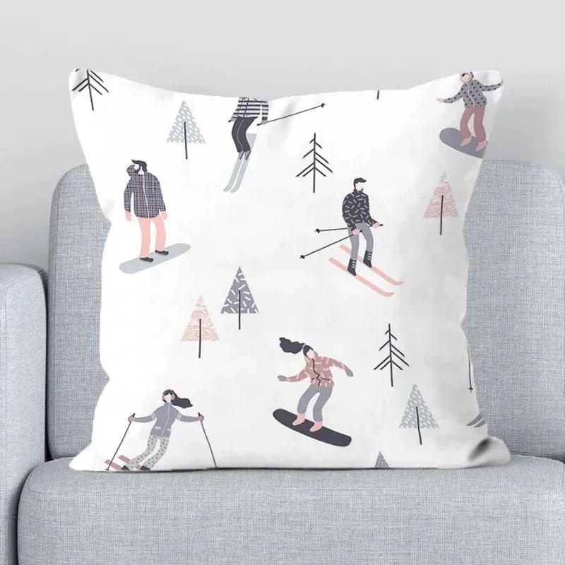 Ski Resort Ski Props Printed Decoration Office Decoration Cushion Cover Home Pillowcase Square