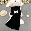 Long-Sleeved Round Neck Lace Splicing Velvet Top High-Waisted Fishtail Half-Body Skirt Two-Piece Set