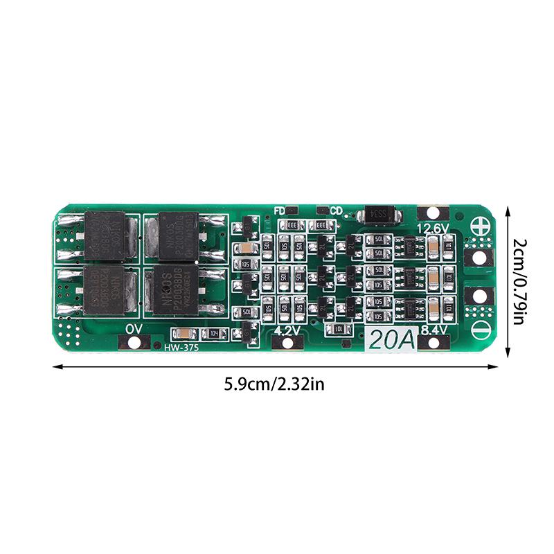 3S 20A Плата защиты BMS для литий-ионных литиевых батарей 18650 Зарядное устройство Печатная плата 11.1V 12V 12.6V Элемент 59X20X3.4Mm Модуль