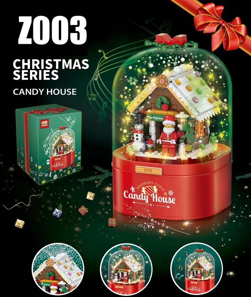 Christmas House Building Blocks Music Box with LED Lighting Compatible Building Blocks Small Particle Toys Children's Christmas Gifts