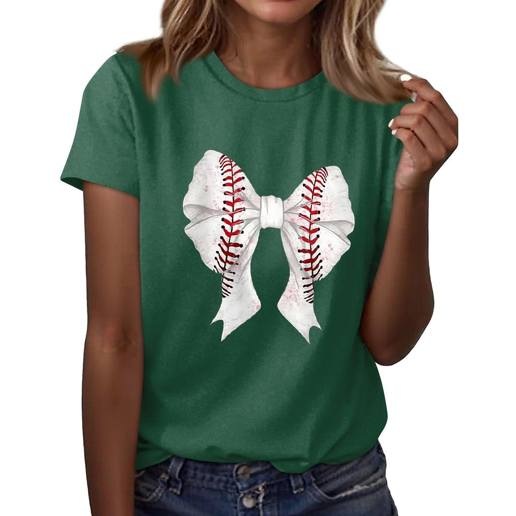 Женская повседневная футболка с принтом бейсбола, круглый вырез, пуловер, короткий рукав
