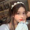 Двухслойная цветочная повязка на голову с розовым жемчугом в стиле ретро — корейский стиль