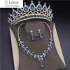 Роскошные синие хрустальные свадебные комплекты ювелирных изделий для женщин, модные диадемы, серьги, ожерелья, свадебный комплект с короной и ожерельем для невесты