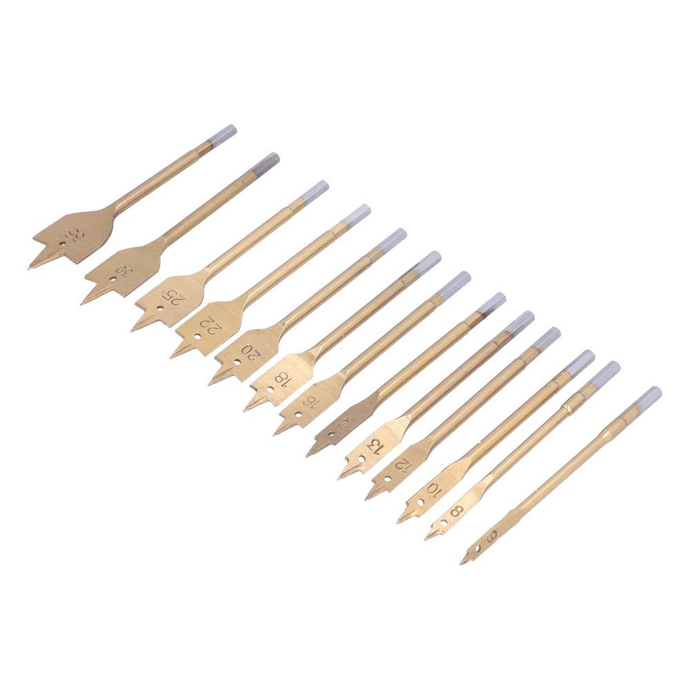 13pcs High Carbon Steel Spade Drill Bit Set 1/4 Inch Hex Shank Wood Drill Bit Woodworking