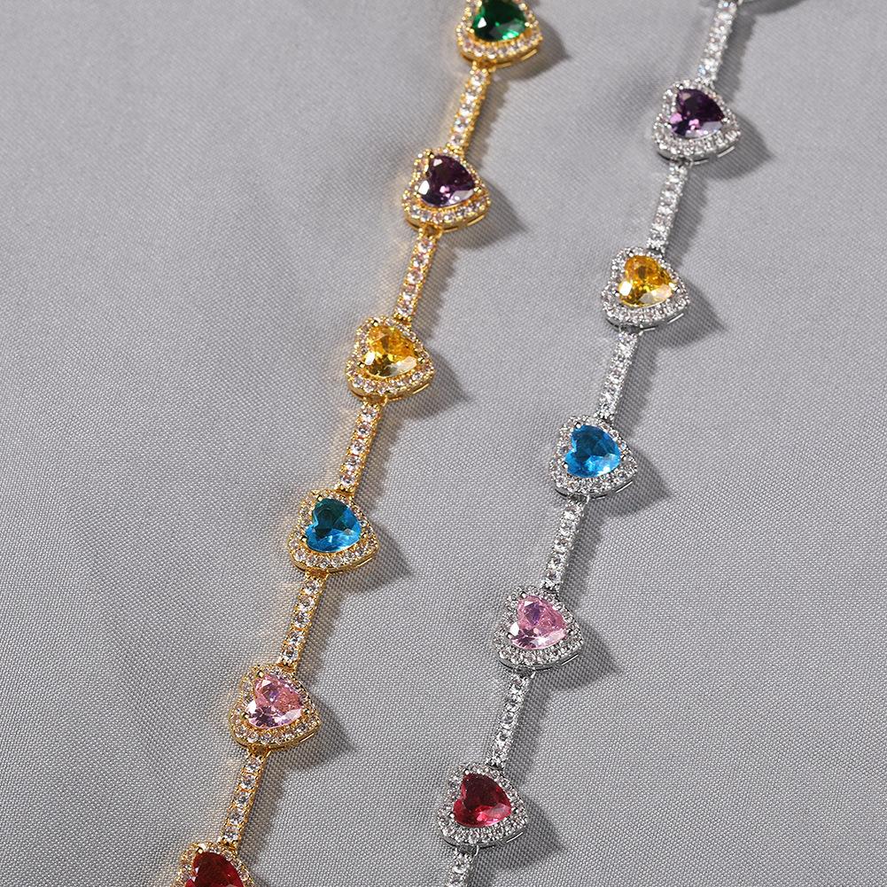Brass Multicolor Heart Tennis Bracelet Adjustable Rainbow 5A Zircon Chain Stackable Jewelry for Women  Supplier