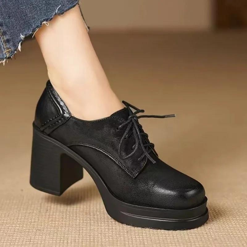 Мода 2024 года, горячая распродажа, женская обувь на шнуровке, женские туфли на высоком каблуке, модные туфли с острым носком для офиса и карьеры, новые однотонные туфли на каблуке для женщин, Zapatos Mujer