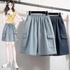 MODIQUE Summer Plus Size Women Loose Basics Elastic Straight Knee Length Cargo Shorts Female Casual Blue Denim Short Pants