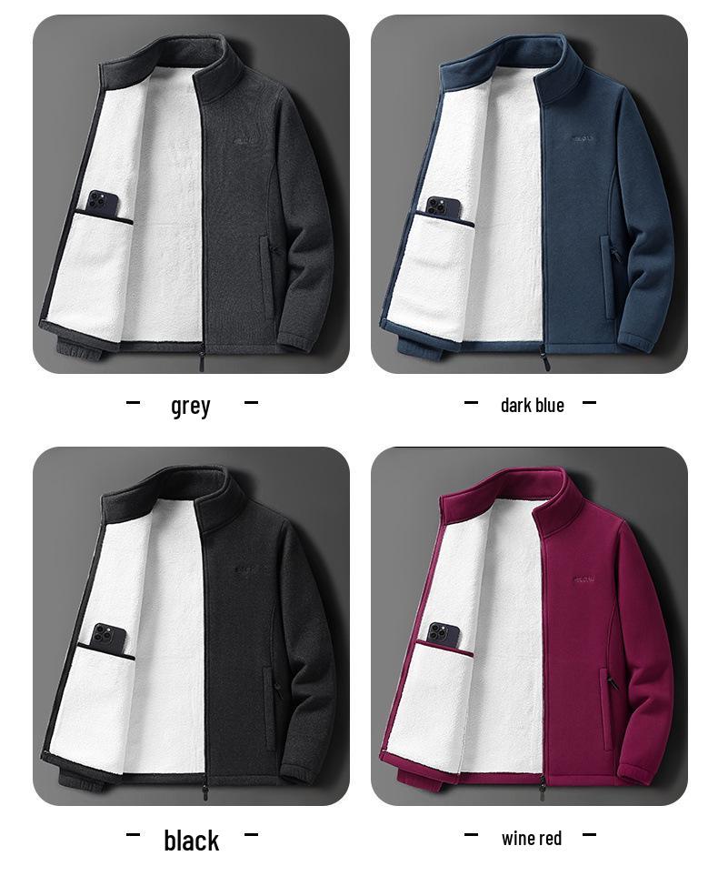 Мужская флисовая куртка из овечьей шерсти - Осень/Зима, на бархатной подкладке, толстая теплая верхняя одежда для мужчин среднего и пожилого возраста.