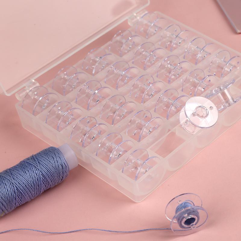 25 шт. пустых шпуль, прозрачных шпуль для швейной машины, пластиковая коробка для хранения швейных принадлежностей для дома, инструменты для шитья своими руками