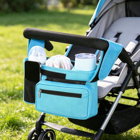 Stroller Storage Bag, for with Adjustable Straps, Waterproof Oxford Fabric Multi-Compartment Organize, for Baby Bottles Diapers Keys