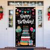 Birthday Door Cover Banner Colorful Cake Balloon Banner Party Decoration Hanging Backdrop for Kids Adults Birthday Celebration Entrance Photography