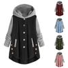 Women's Fashion Stitching Loose Hoodies Long Sleeve Plush Button Coat