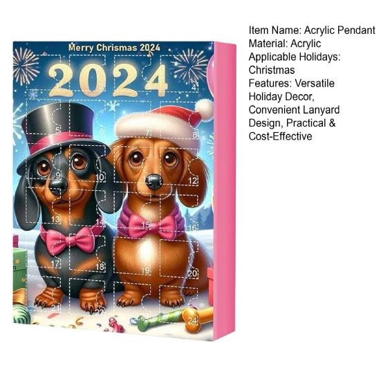 Адвент-календарь 2024 Кошка Собака Подвеска Акриловый Рождественский календарь обратного отсчета для мальчиков и девочек