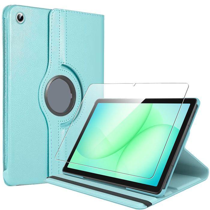 Coque + Verre Trempé pour Samsung Galaxy Tab A11 Plus / A9 Plus - Rotation 360° Effet Cuir - Bleu