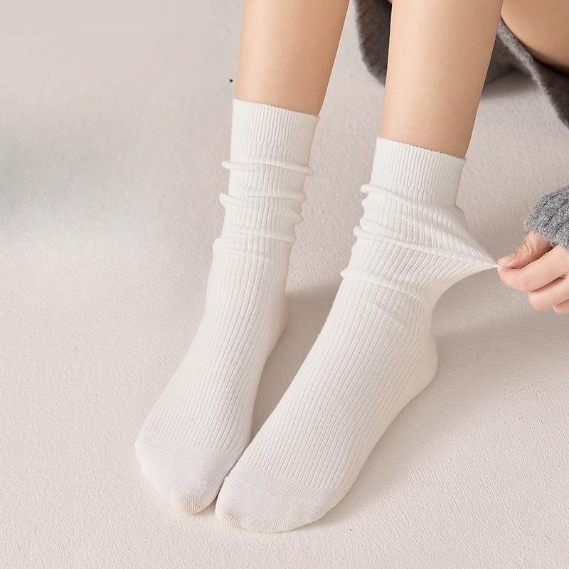 Женские гольфы до середины икры, Влаговпитывающие и дышащие, Однотонные хлопковые носки для осени и зимы, Черно-белые махровые носки, Длинные носки