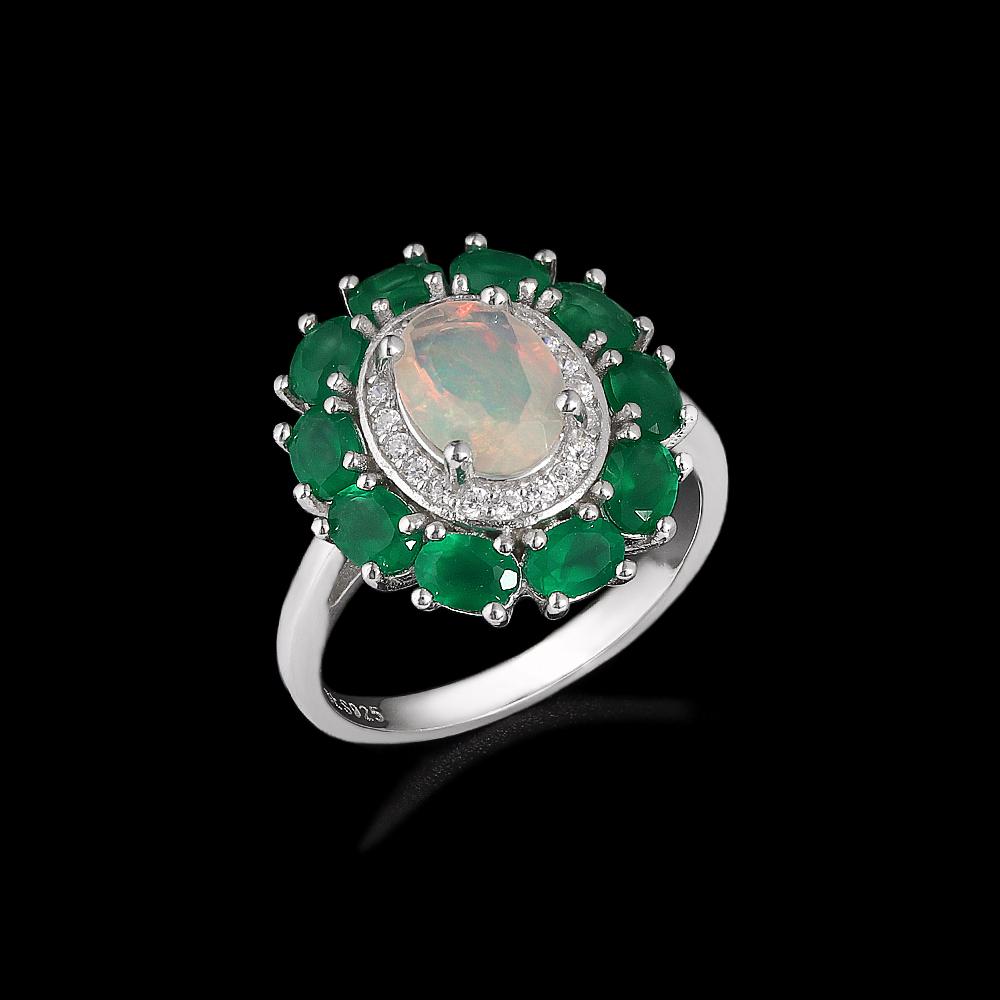 Серьги из стерлингового серебра 925 пробы Разноцветные натуральные камни опала и зеленого агата Роскошные ювелирные изделия для женщин Подарок на годовщину вечеринку