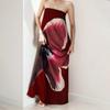 Spring New Women's Fashion Printed Sexy Strapless Long Skirt High Waist Dress