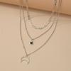 Vintage Alloy Moon Black Hemming Diamond Pendant Necklace Multilayer Chain Clavicle Chain