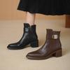 Осень и зима универсальные модные ботинки круглый носок кожа большой размер женские ботинки нескользящая мягкая подошва новые универсальные средний каблук низкие ботинки женские