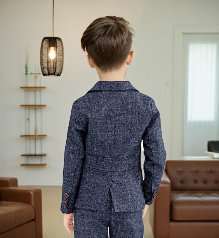 Boys Casual Plaid 3pcs Suit Set Chid Piano Host Performance Birthday Party Costume Kids Blazer +Pants + Tie Outfit