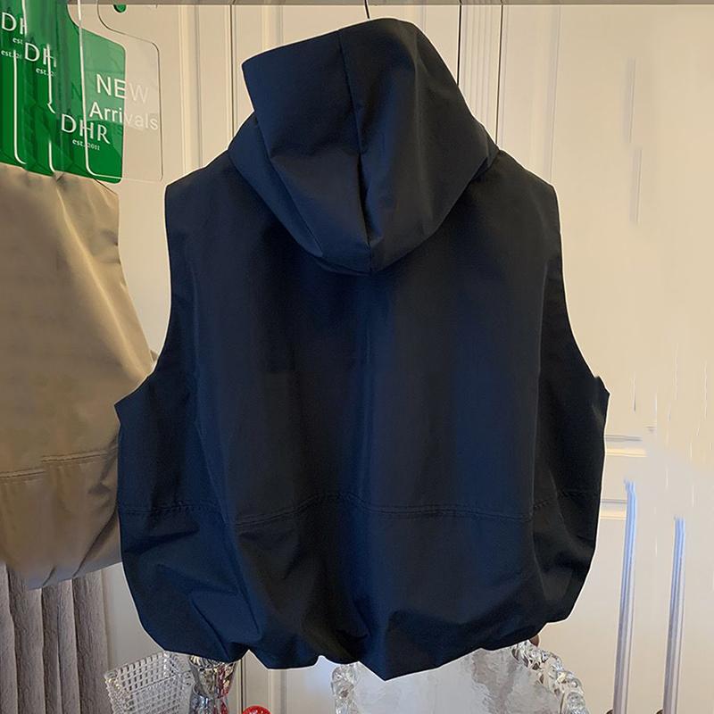Модный женский жилет с капюшоном, винтажные свободные куртки без рукавов, женская осенняя уличная одежда, повседневный женский жилет 2023