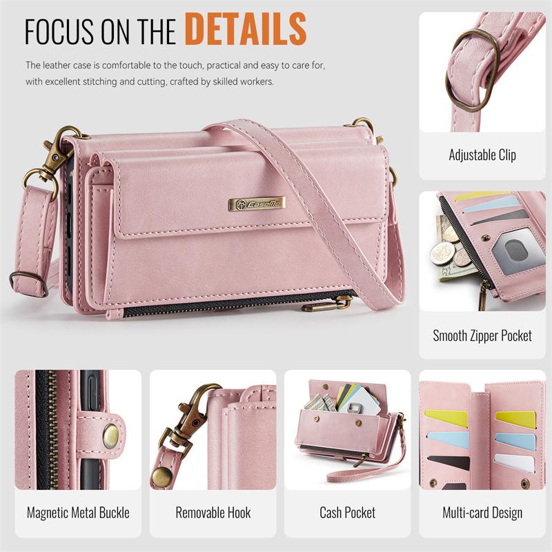 CaseMe Кожаный чехол-книжка для телефона для iPhone 17 Pro Max Air 16 Plus 16E 15 14 13 Mini 12 11 X XS XR SE 2022 8 с длинным шнурком, кошелек на молнии, обложка для нескольких карт