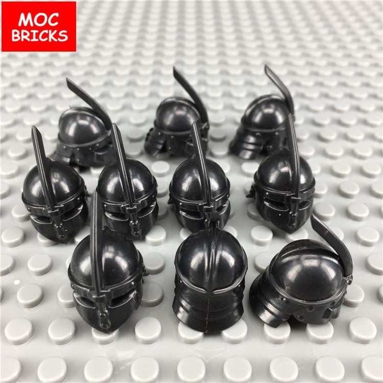10 шт./лот MOC Кирпичи Средневековые Рыцари Рим Шлем Аксессуар Фигурки Детали Строительные Блоки Игрушки для детей Подарки