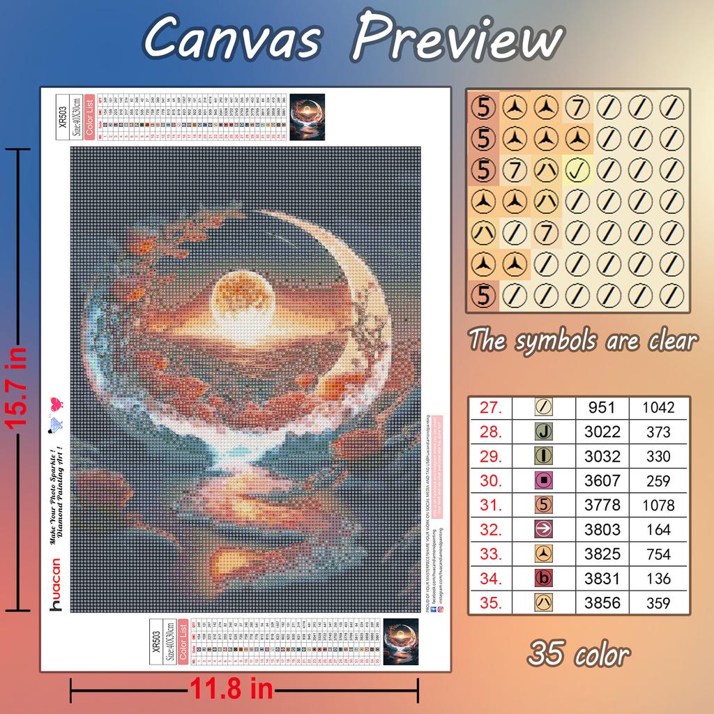 HuaCan алмазная живопись DIY комплект ночной пейзаж картина полная круглая дрель мозаика картины с луной вышивка домашний декор