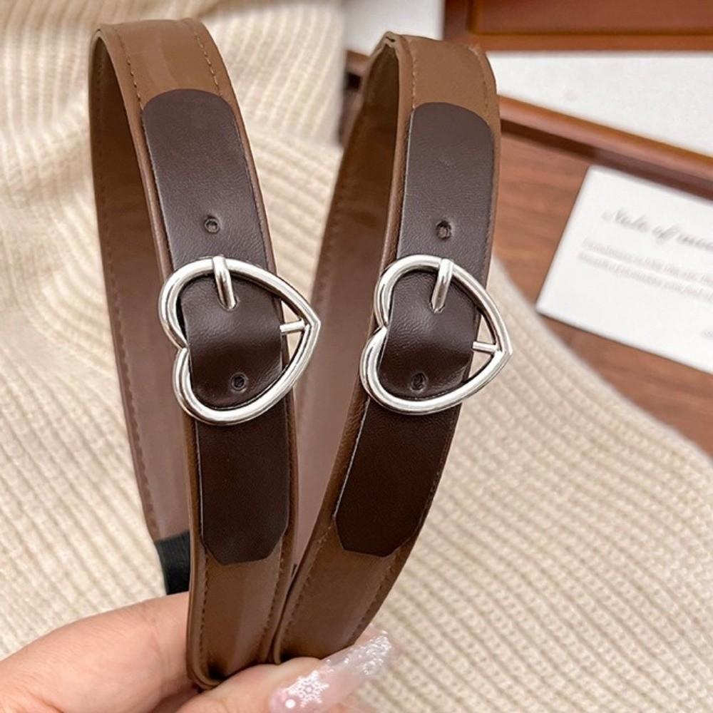 Fashion Leather Headband Coffee Brown Wide Brim Hair Hoop Hair Accessories Heart-Shaped Buckle Hairband