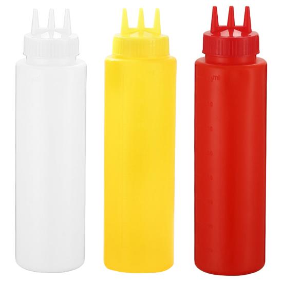 Refillable Squeeze Bottle Food Grade 3 Hole Large Capacity Condiment Bottles for Kitchen